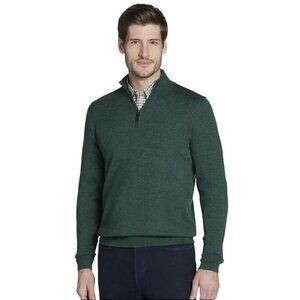 Jos A. Banks Traveler's Collection Pine Grove Green Merino Wool 1/4 Zip Sweater